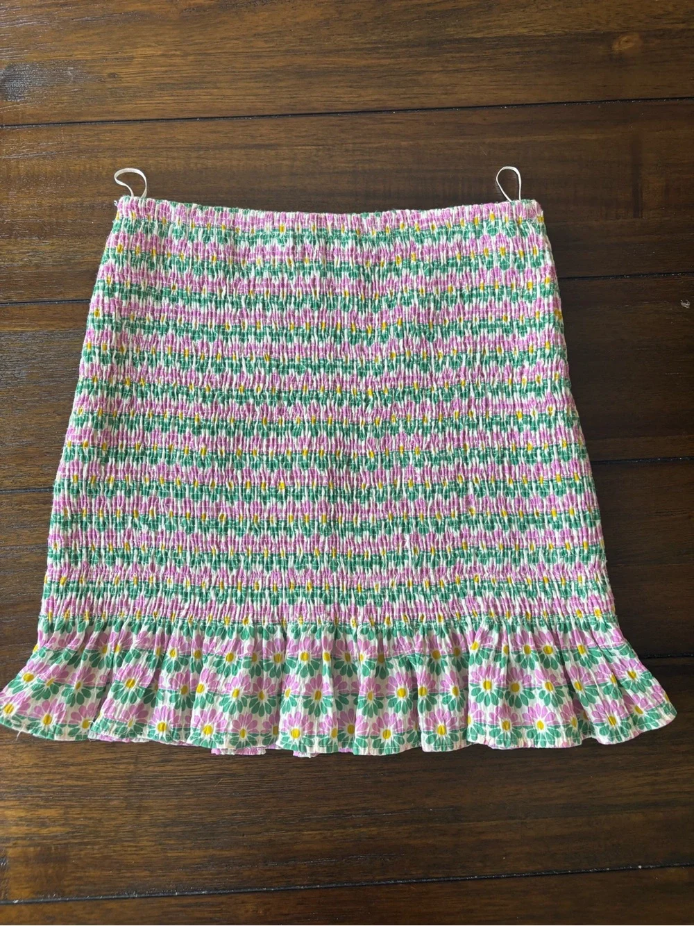 Zara Pink & Green Smocked Floral Mini Skirt